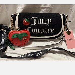 Juicy Couture Black and Red Crossbody Bag with Strawberry Charm